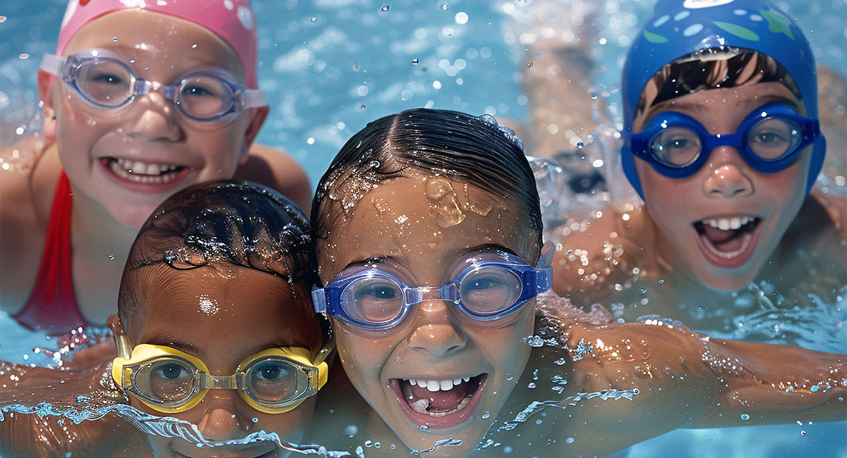 Kids Swimming in a Pool